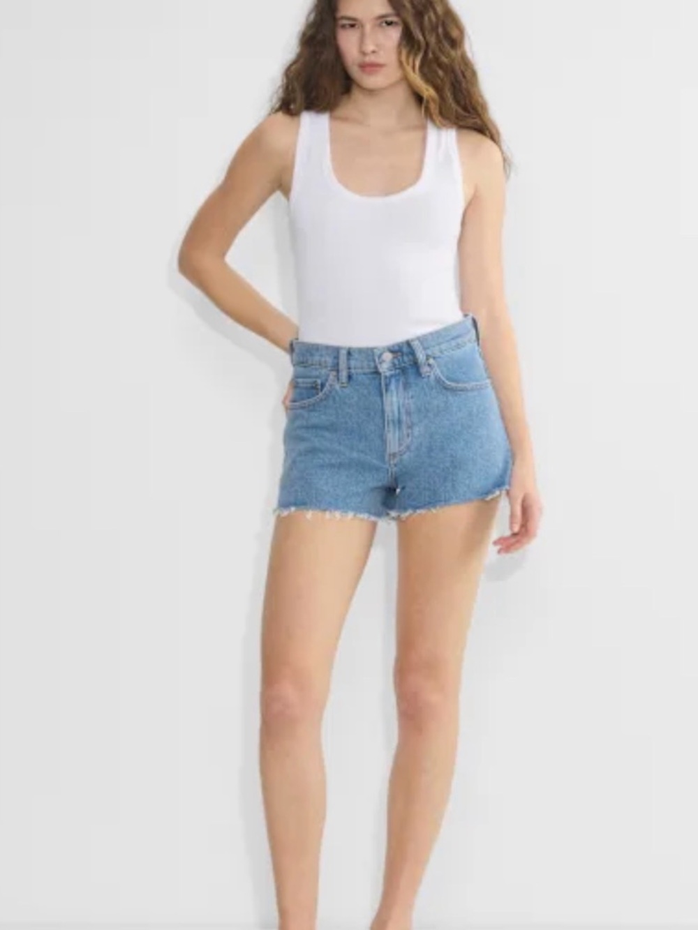 Denim Forum Light Blue High-Rise Frayed Hem Jean Shorts
